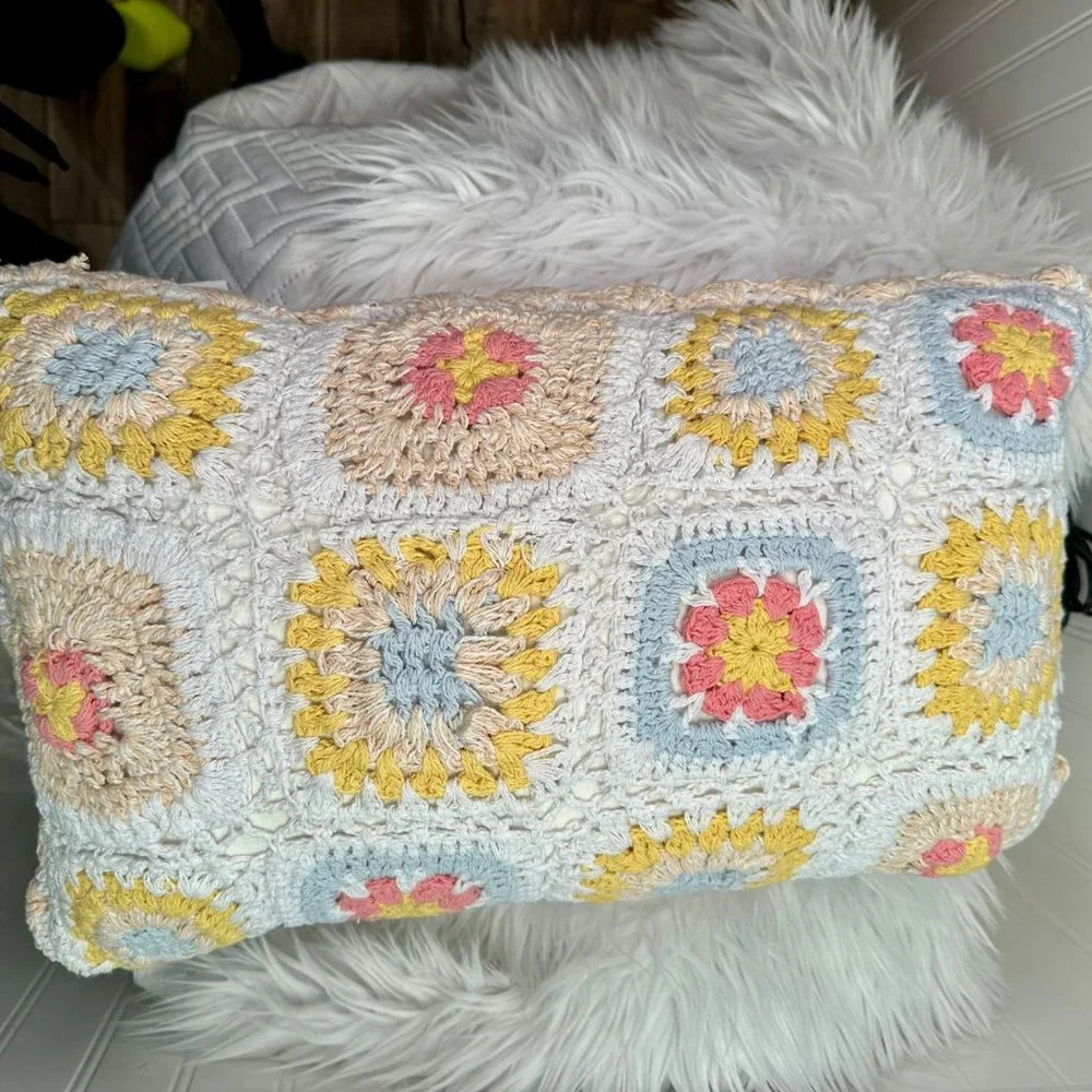 Chelsea & Theodore Cottagecore Olearia Crochet Grannycore Granny Square Pillow 1